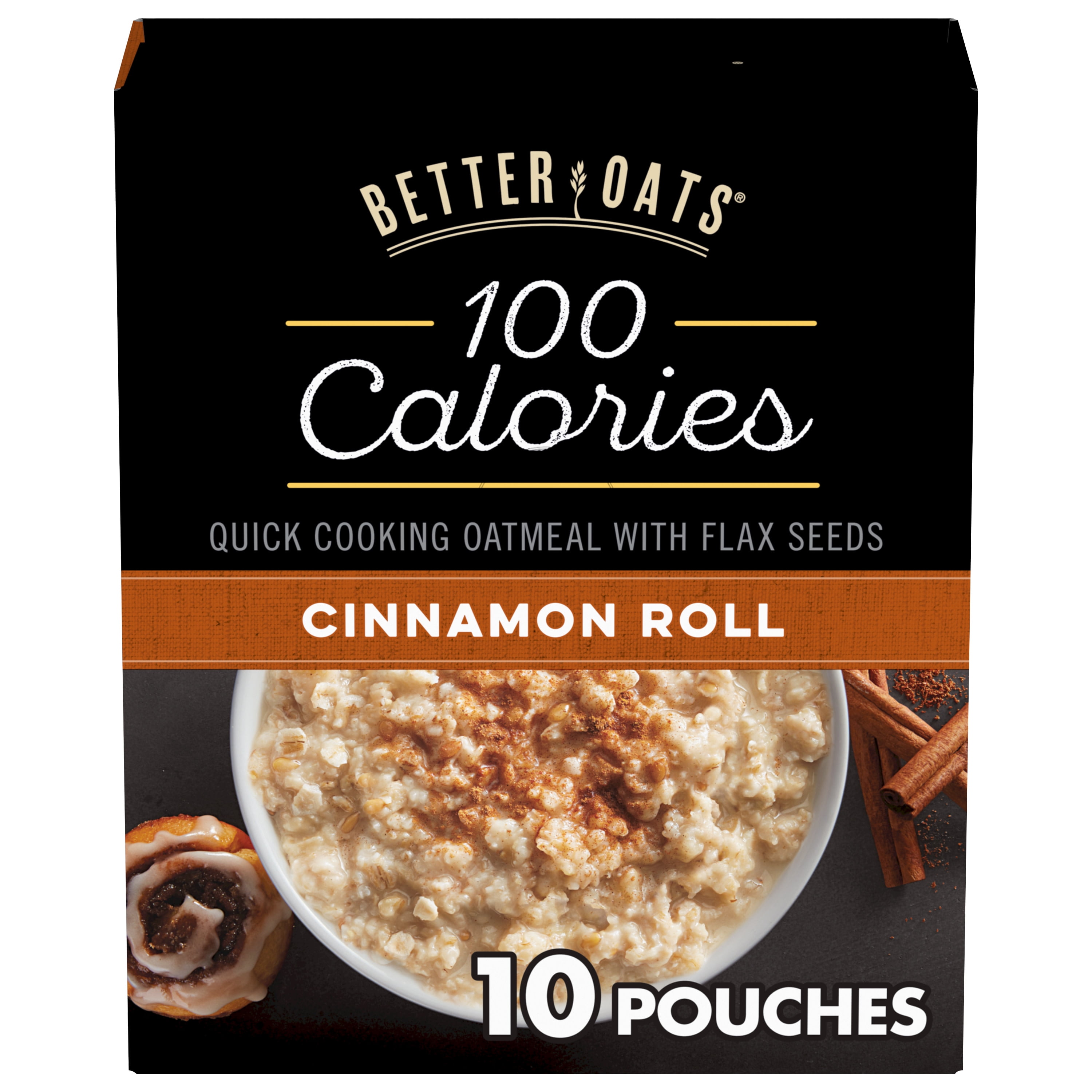 Better Oats 100 Calorie Cinnamon Roll Oatmeal with Flax Seeds, 10