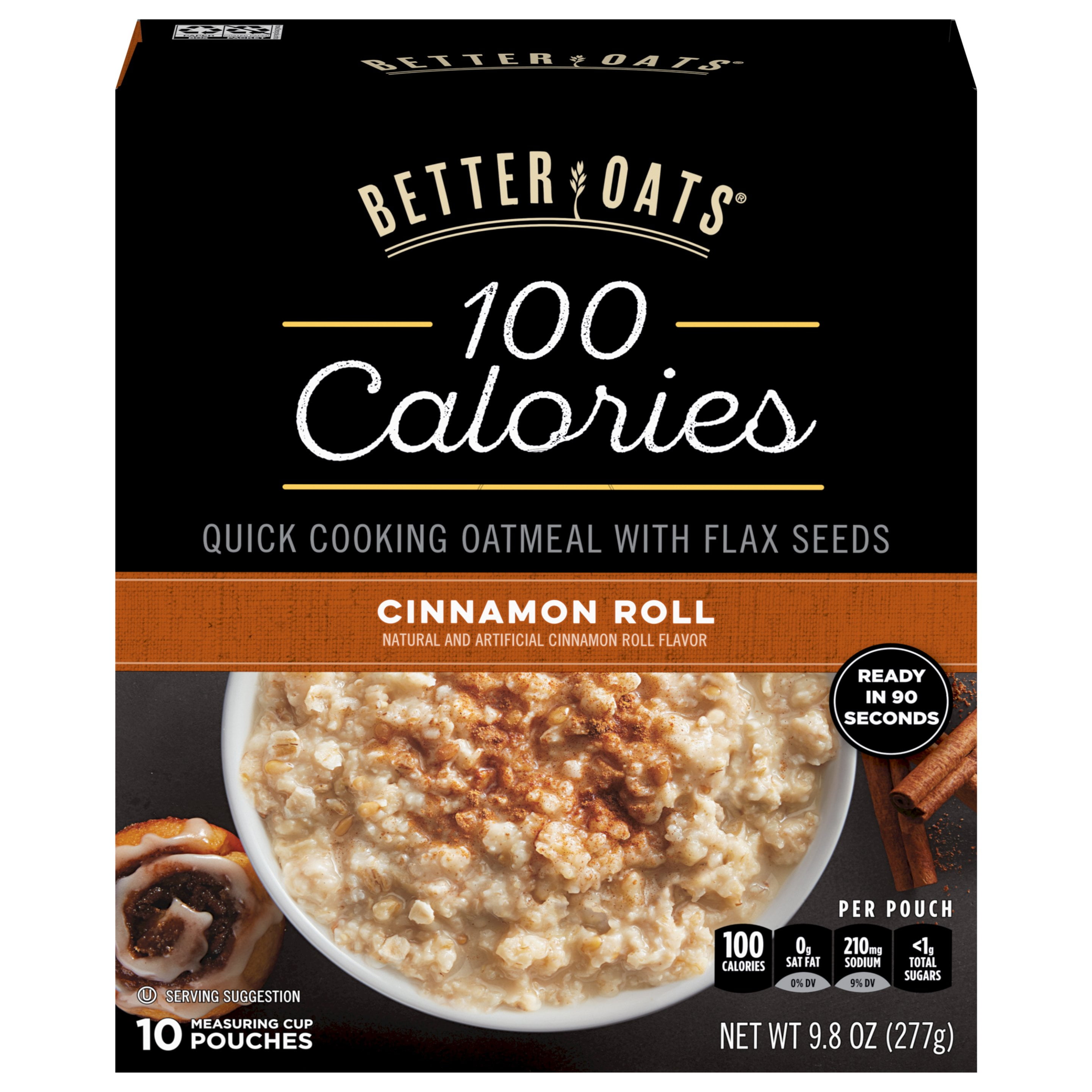 Better Oats 100 Calorie Instant Oatmeal - Cinnamon Roll, 10 ct (Package May Vary)