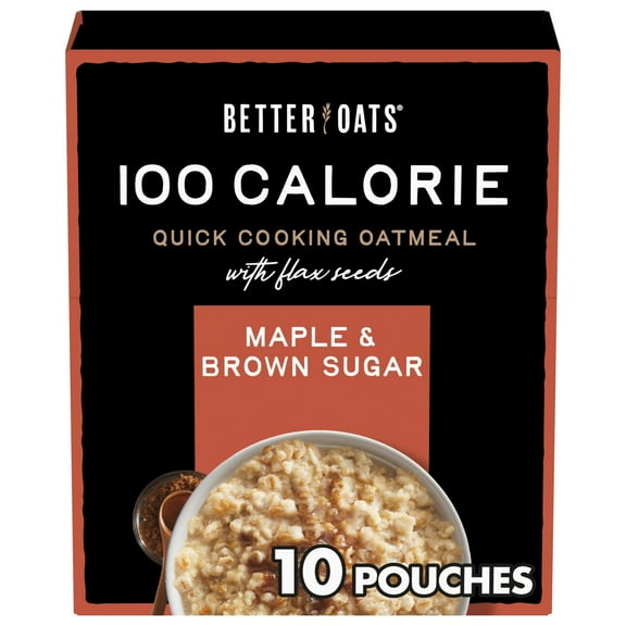 Better Oats 100 Calorie Maple and Brown Sugar Oatmeal with Flax Seeds, 10 Instant Oatmeal Packets, 9.8 oz Pack