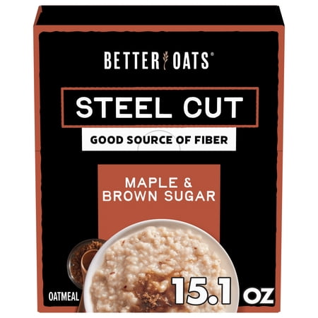 Better Oats Maple & Brown Sugar, Instant, Steel Cut Oatmeal, Hearty 10 Packets, 15.1 oz Box