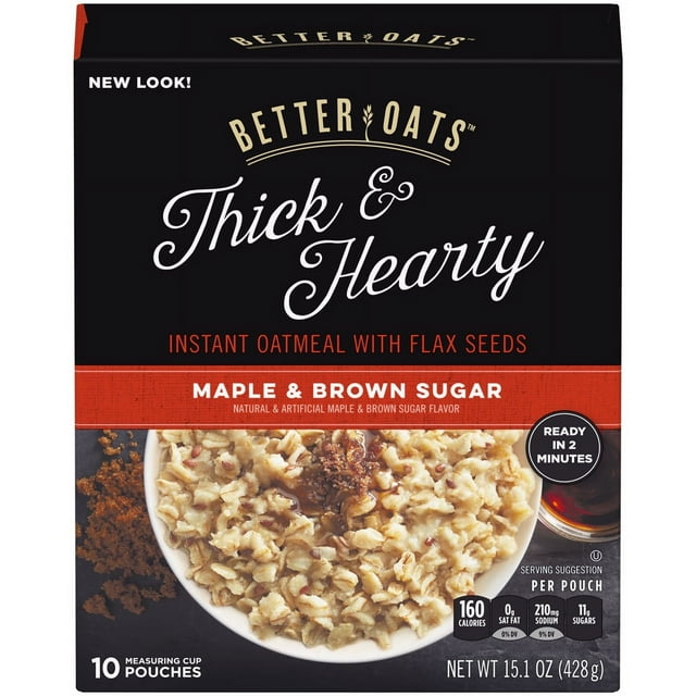 Better Oats Oat Revolution! Thick &amp; Hearty Maple &amp; Brown Sugar Instant Oatmeal With Flax, 10 Ct