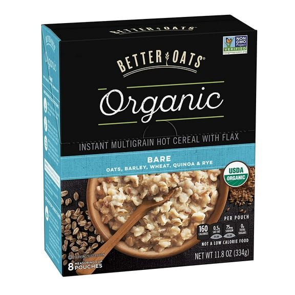 Better Oats Organic Bare Instant Multigrain Hot Cereal with Flax 8 ct Box RED17