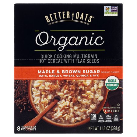 Better Oats Organic Maple & Brown Sugar Instant Multigrain Hot Cereal with Flax 11.6 oz. Box