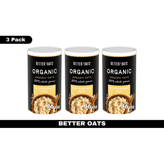 Better Oats Organic Old Fashioned Oats, 16 oz, 6-Pack – Whole Grain, Non-GMO, Heart-Healthy Breakfast