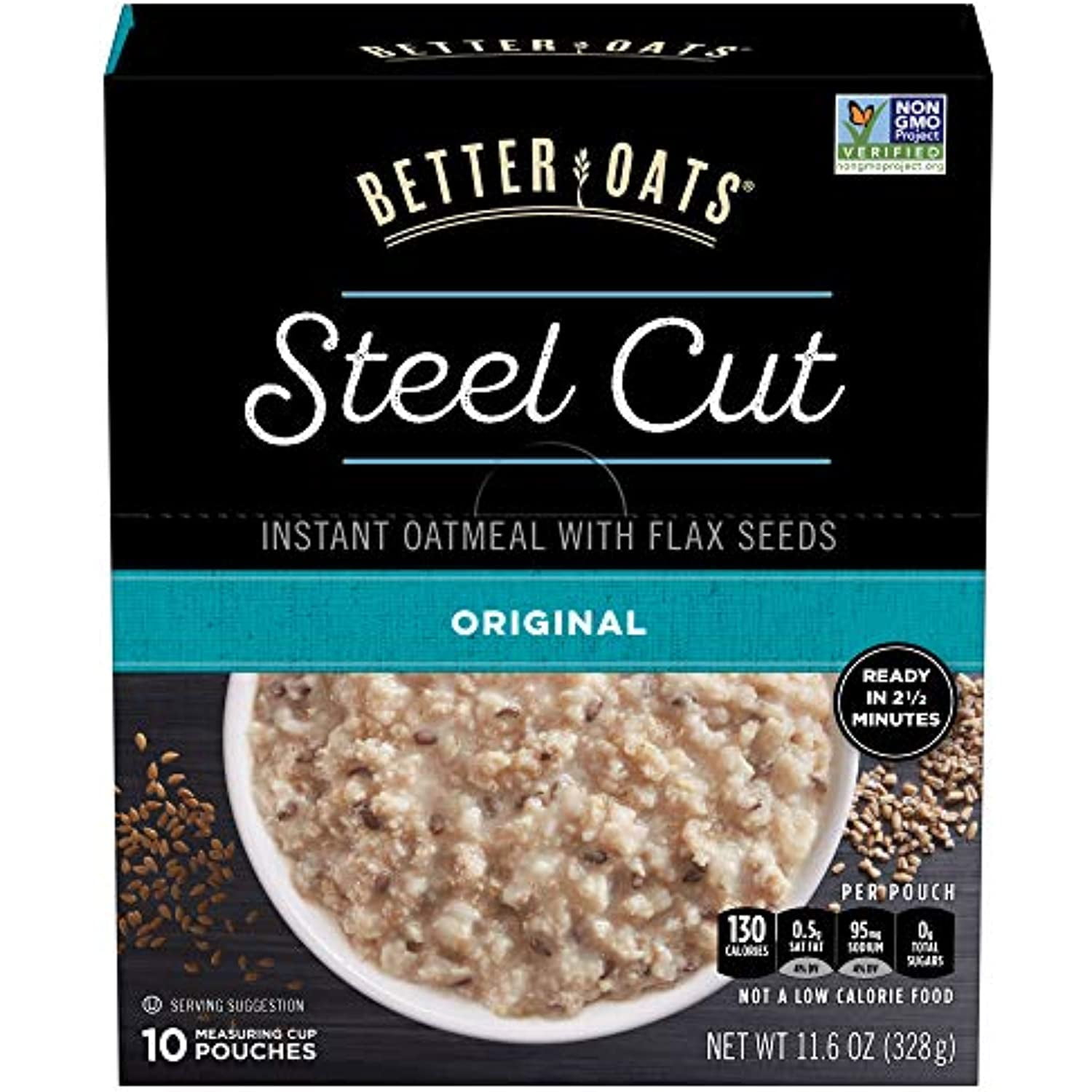 Better Oats Steel Cut Instant Oatmeal With Flax Seeds, Original, 11.6