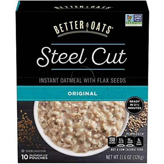 Better Oats Steel Cut Instant Oatmeal With Flax Seeds, Original, 11.6 Ounce (Pack Of 6)