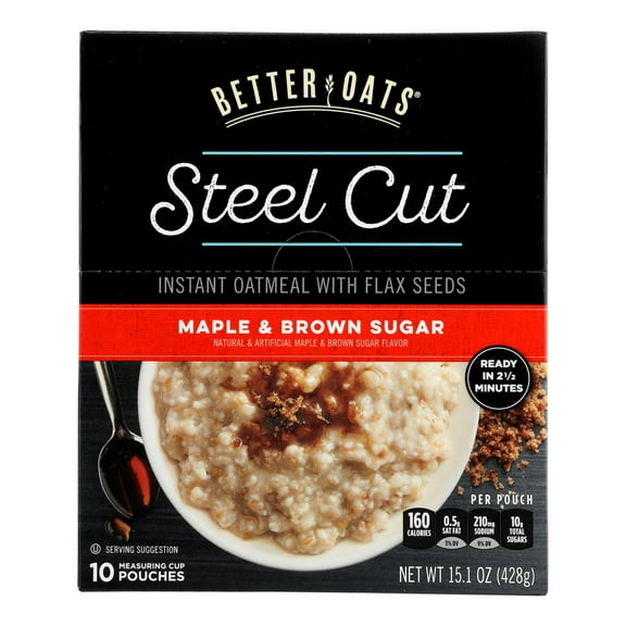 Better Oats Steel Cut Maple & Brown Sugar Instant Oatmeal With Flax Seeds - Case of 6 - 15.1 OZ