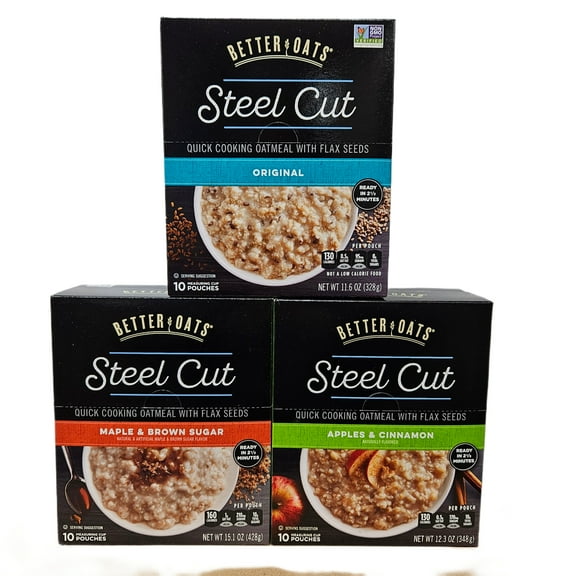 Better Oats Steel Cut Sample Pack, Original, Apples & Cinnamon and Maple & Brown Sugar