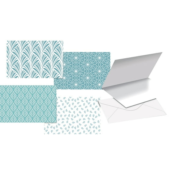 Better Office Products 100-Pack All Occasion Greeting Cards, Assorted Blank Note Cards, 4 x 6 inch, 6 Blue Hue Floral Designs, Blank Inside, with Envelopes, 100 Pack