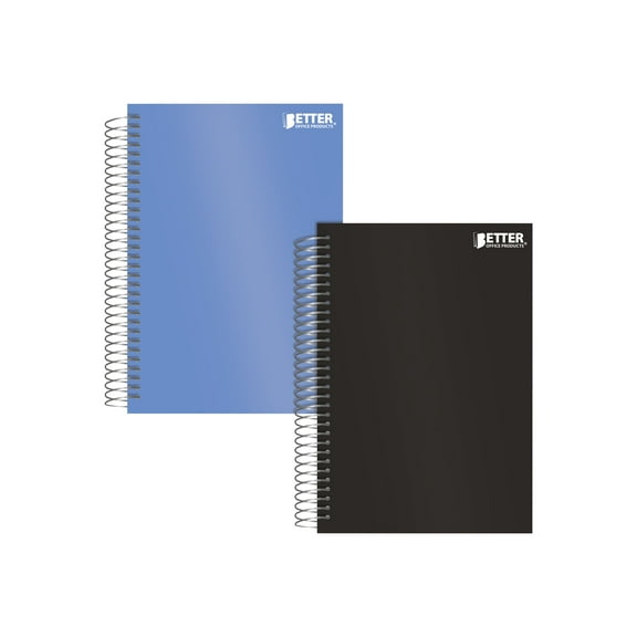 Better Office Products - 1 subject notebook - spiral-bound - small - - 100 sheets / 200 pages - College - black, blue - polypropylene (PP) (pack of 2)