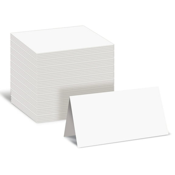 Better Office Products 100 Pack Blank White Place Cards, 2 x 3.5 in, Folded Table Tent Cards for Weddings, Dinner Parties, Buffet Banquets