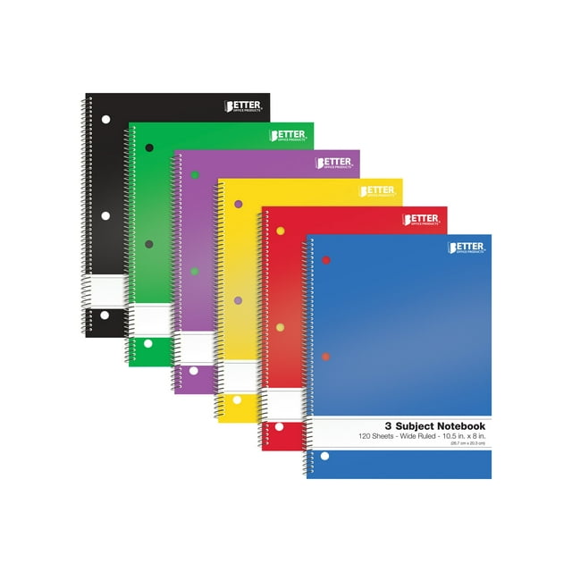 Better Office Products 3 Subject WideRuled Lined Books 120 Sheets