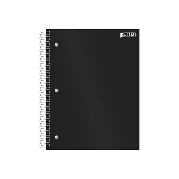 Better Office Products - 5 subject notebook - spiral-bound - - 200 sheets / 400 pages - College - 3 holes - black - poly