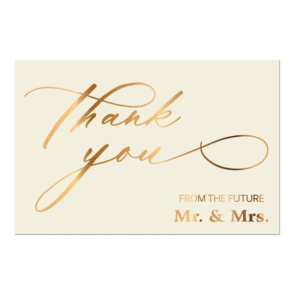 Better Office Products 50 Pack Wedding Engagement Thank You Cards in Metallic Gold with Envelopes, 4 x 6 Inch, Wedding Shower Thank You From The Future Mr and Mrs, Blank Cards, 50 Count Boxed Set