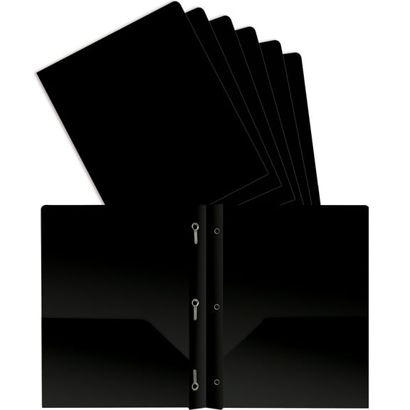 Better Office Products Black Plastic 2 Pocket Folders with Prongs, Heavyweight, Letter Size Poly Folders, 24 Pack, with 3 Metal Prongs Fastener Clips, Black