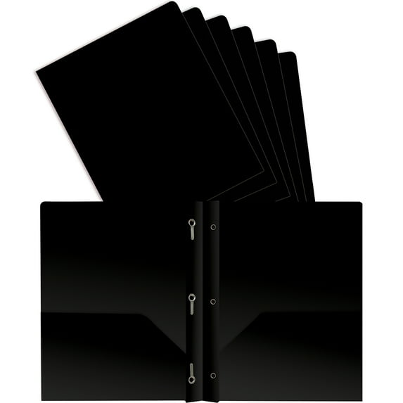 Better Office Products Black Plastic 2 Pocket Folders with Prongs, Heavyweight, Letter Size Poly Folders, 24 Pack, with 3 Metal Prongs Fastener Clips, Black