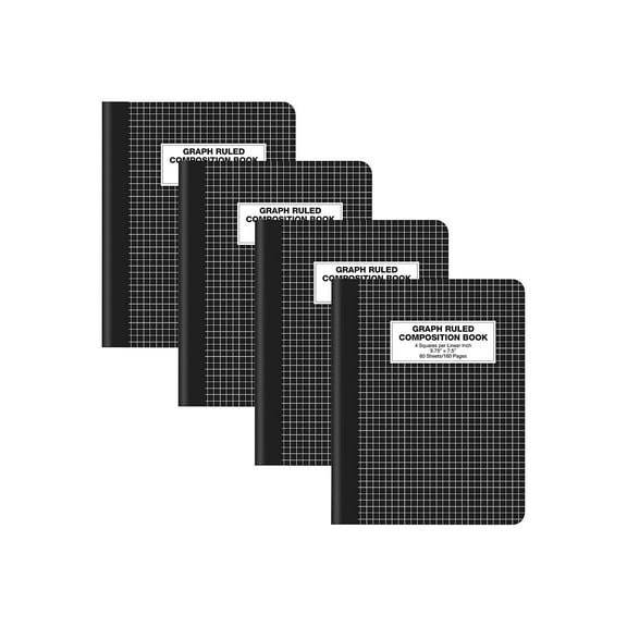 Better Office Composition Notebooks 7.5" x 9.75" Graph Ruled 80 Sheets Black 4/Pack (25604-4PK)