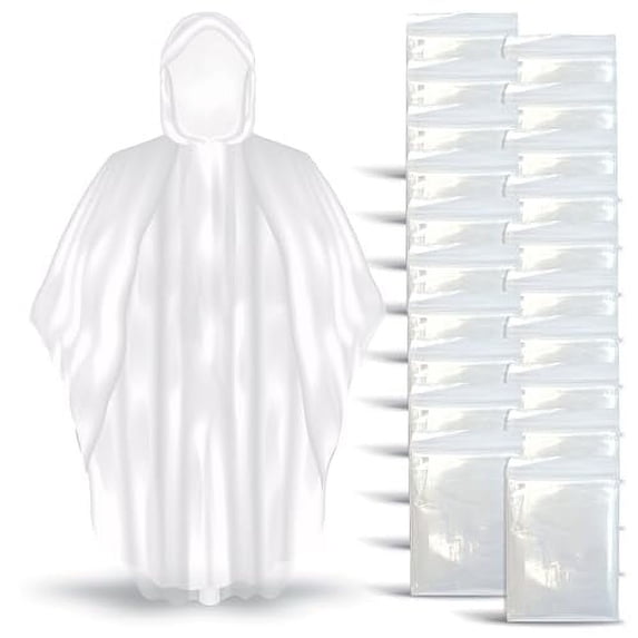 Better Office Products Disposable Clear Rain Ponchos with Hood for Adults (Thicker Gauge), Emergency Ponchos, Lightweight, Non-Toxic PE Plastic (20 Pack, Polyethylene (PE))