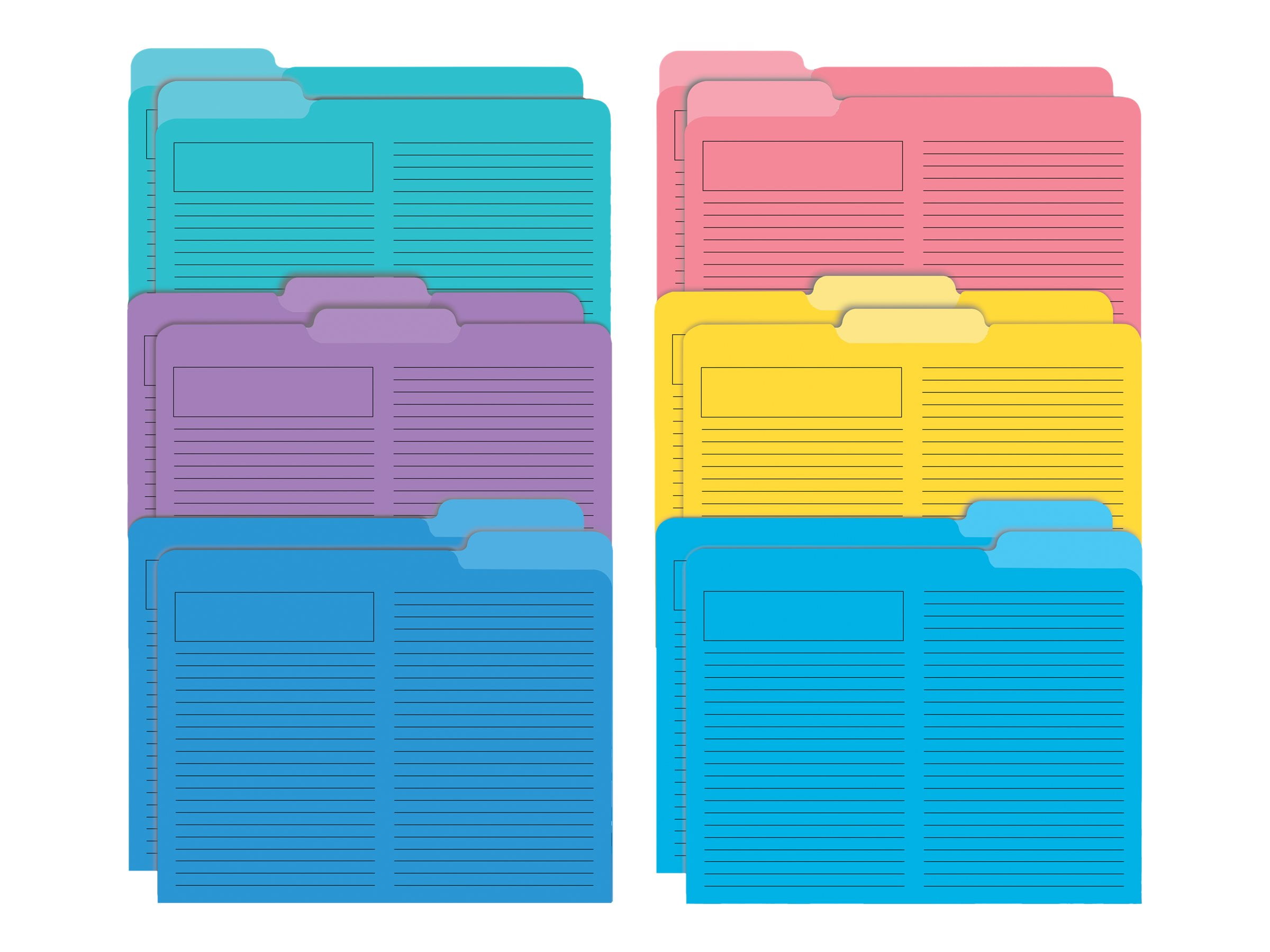 Assorted Color Heavyweight Paper File Folders with Tabs, 12 Pack