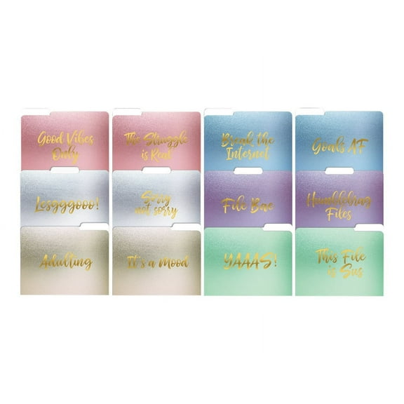 Better Office Products - File folder - letter - for 292 x 241 mm - tabbed - gold foil popular sayings - assorted colors (pack of 12)