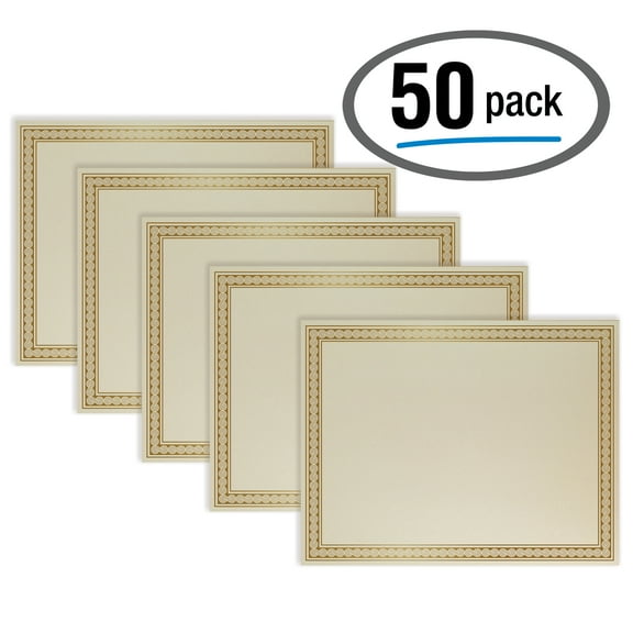 Better Office Products Ivory Paper Certificate with Gold Foil Border, 8.5" x 11", 50 Pack