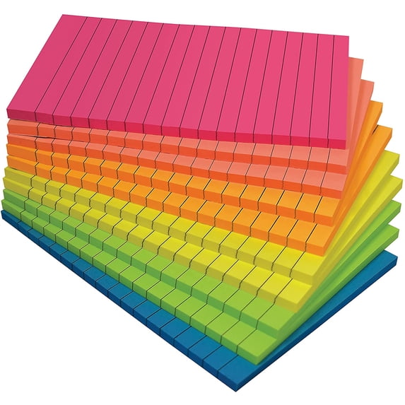 Better Office Products Lined Sticky Notes, 4" x 6", Assorted Colors, 10 Pads