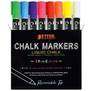 Better Office Products Liquid Chalk Markers, 6mm Reversible Tip (Chisel and Bullet), Wet Erase Marking Pens for Chalkboards, Signs, Windows, Blackboards, Glass (8 Fun Colors)