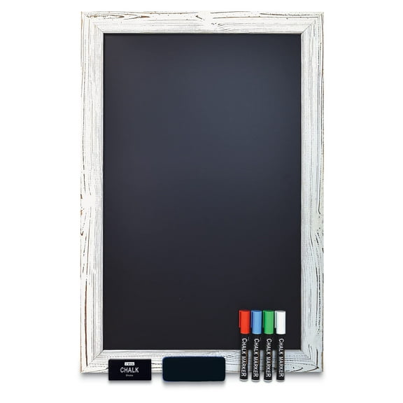 Better Office Products Magnetic Wall Mount Chalkboard Rustic Pine Frame with 4 Chalk Markers