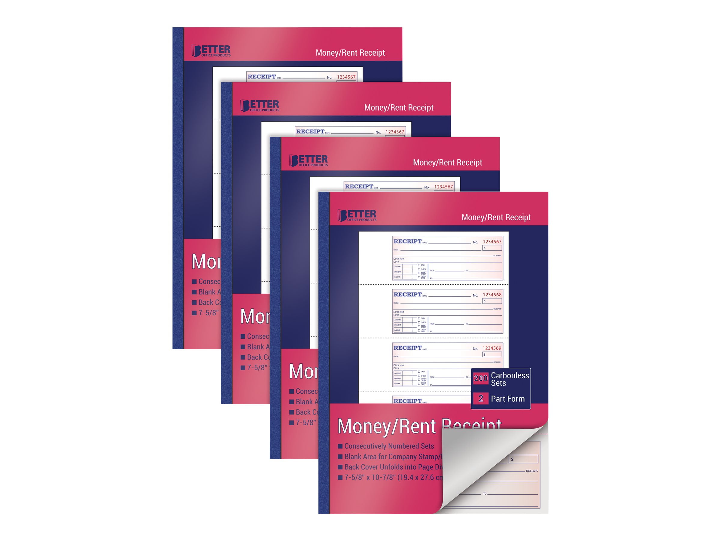 Better Office Products Money/rent receipt book 200 sheets 4 forms large duplicate