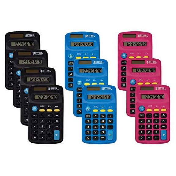 Better Office Products Pocket Size Mini Calculators,10-Pack, Assorted Colors