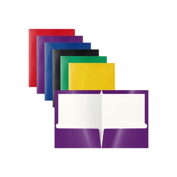 2 Pocket Glossy Laminated Paper Folders, Assorted Colors, Letter Size, Paper Portfolios by Better Office Products, Box of 25 Assorted Color Folders (no prongs)