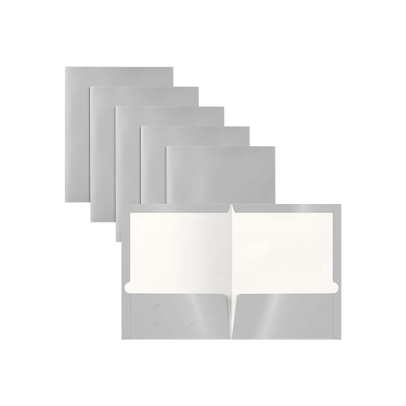 Silver File Folder 2 Pocket Glossy Laminated Metallic Silver Paper Folders, Letter Size ...