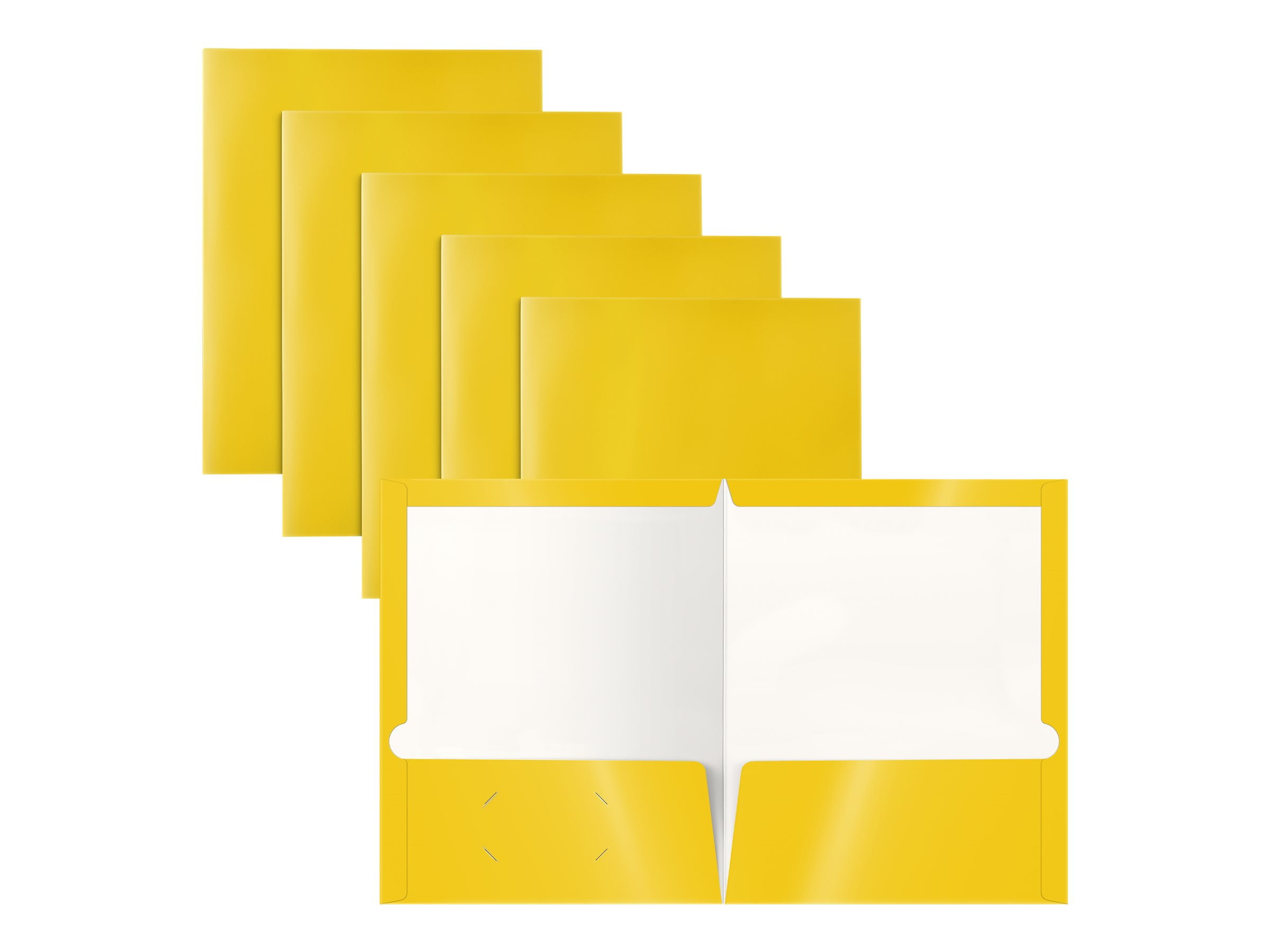 2 Pocket Glossy Laminated Yellow Paper Folders, Letter Size, 25-Pack, Yellow Paper Portfolios by Better Office Products, Box of 25 Yellow Folders