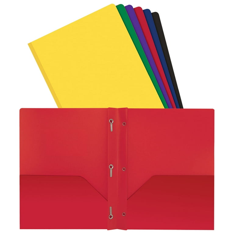 Better Office Products Poly 2 Pocket Folders with Prongs, Heavyweight, 6 Pieces, Assorted Primary Colors, Letter size, Gray