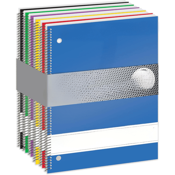 Better Office Products Spiral Notebooks 3-Subject, Wide Rule, 120 Sheet Notebook with Sturdy Pocket Dividers, 10.5 x 8 inches, 6 Assorted Primary Colors, 6 Pack$$Office