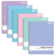 Better Office Products Spiral Notebooks, 6 Pack, 1 Subject, 70 Sheets, 10.5 x 8 inches, 6 Assorted Pastel Colors College Ruled