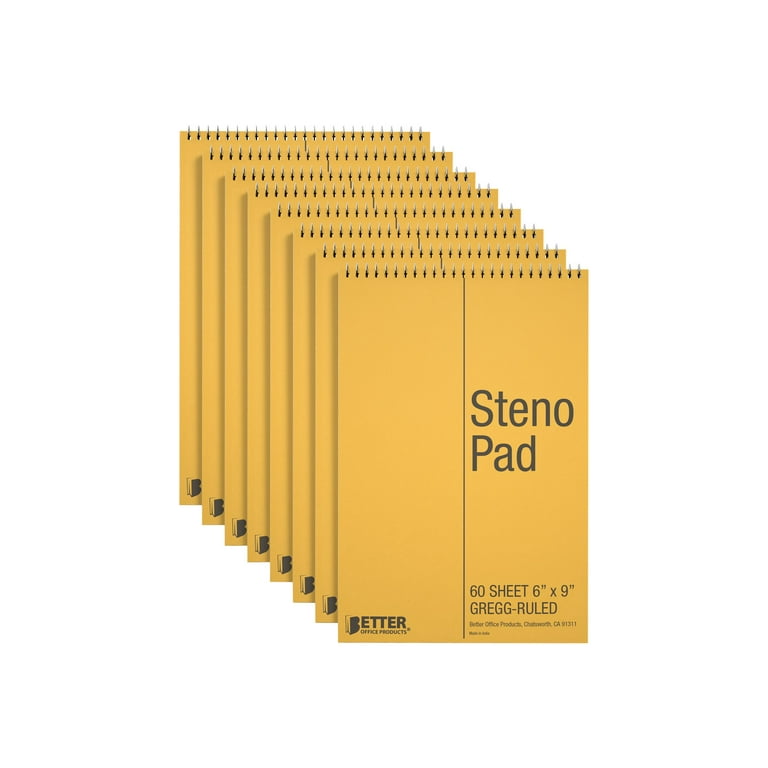 Better Office Products - Steno pad - spiral-bound - - 60 sheets / 120 pages  - white paper - Gregg - paperboard (pack of 8) 