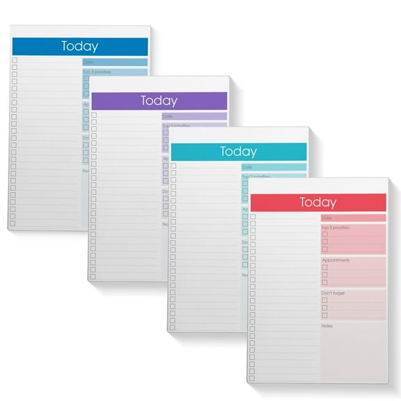 Better Office Products To Do List Notepad, 7" x 10" Today Note Pad, 52 Sheets, Daily Agenda Productivity Checklist Organizer (4 Pack)