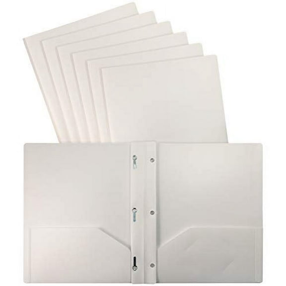 Better Office Products White Plastic 2 Pocket Folders with Prongs, 24 Pack, Heavyweight, Letter Size Poly Folders with 3 Metal Prongs Fastener Clips, White