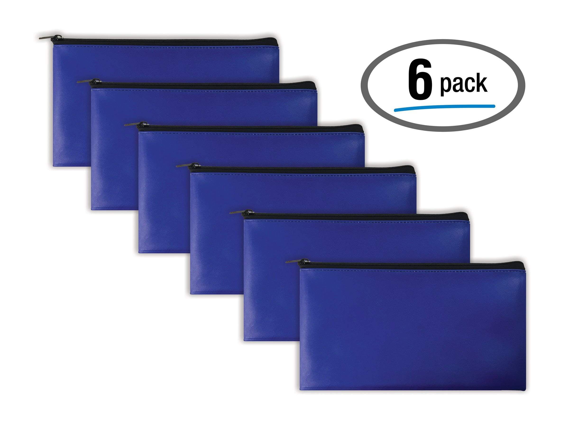 Better Office Products Zippered Security Bank Deposit Bag, Blue, 6 Piece Pack