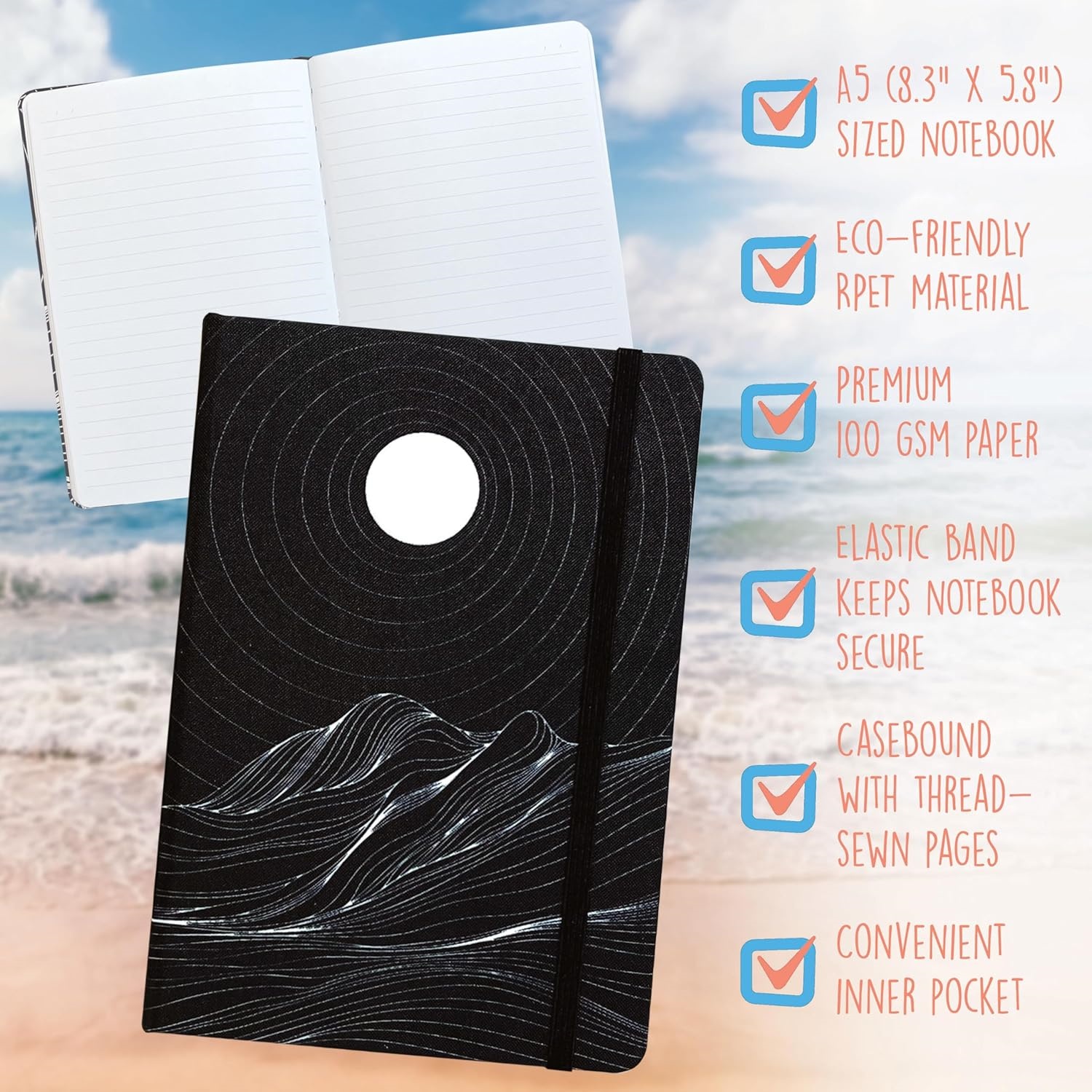 Better Office Products d Plastic Bottle Notebook Journal, 8.3" x 5.8" (A5), 192 College Ruled Pages, Hardcover, Inner Pocket, Banded, Cover Made of Plastic Bottles (1, Black)
