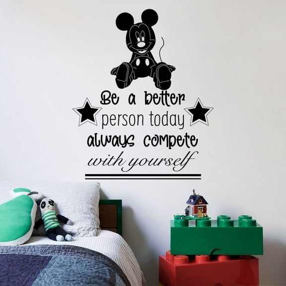 Be A Better Person Quote Mickey Walt Cartoon Cartoon Quotes Wall Sticker Art Decal for Girls Boys Room Bedroom Nursery Kindergarten Fun Home Decor Stickers Wall Art Vinyl Decoration Size (10x8 inch)