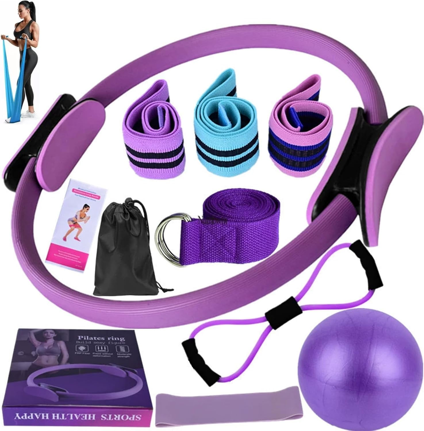 Better Me Pilates Kit, 11-Piece Better Me Pilates Kit, Booty Bands for Working Out Glutes Yoga Ball 25cm Figure 8 Resistance Band Yoga Bands for Stretching