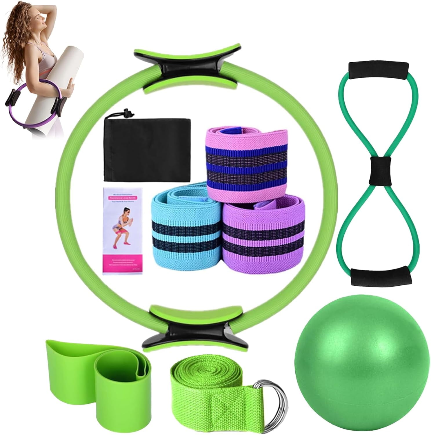 NAVESO 5-teiliges Pilates Set - Mit Yoga Ball, Gurt & Widerstandsring