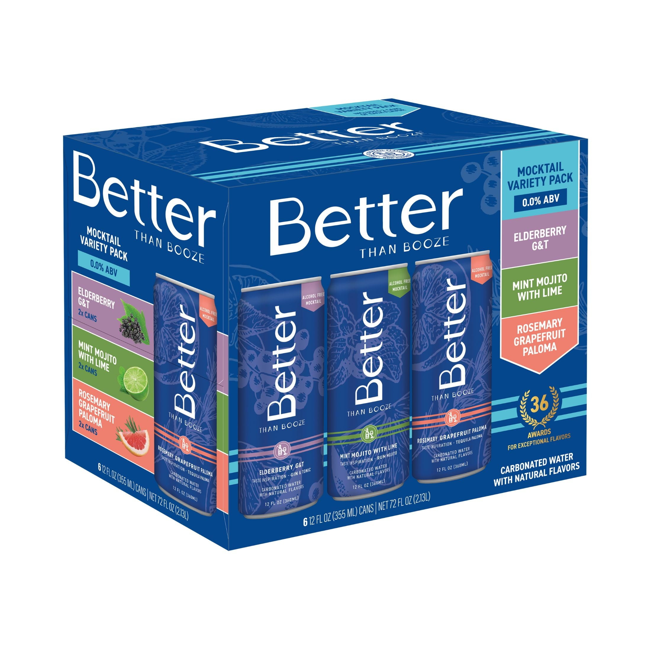 Better Than Booze Non-Alcoholic Classic Mocktail Variety Pack, 6 Cans, 12 fl oz Each