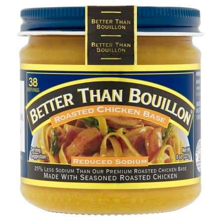 Better Than Bouillon Reduced Sodium Roasted Chicken Base, Shelf-Stable, 8 oz Jar