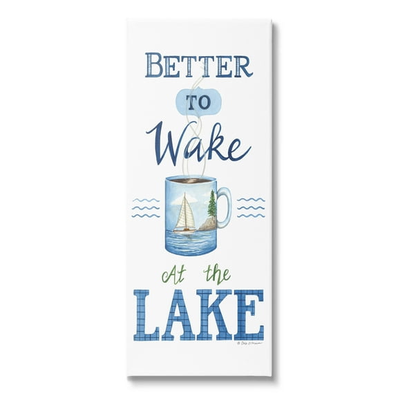 Better To Wake At Lake Coffee Phrase Inspirational Graphic Art Gallery Wrapped Canvas Print Wall Art