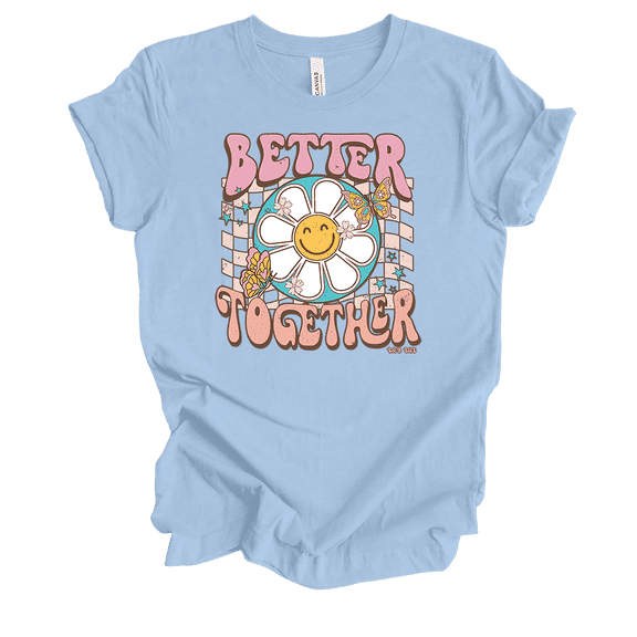 Better Together Groovy Retro Hippy Chic Daisy Flower Power 70's Boho Love Ladies Graphic T-Shirt-Baby Blue-medium