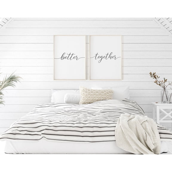 Better Together Quote Master Bedroom Wall Art Decor Set 2 Stretched Canvas 16x24