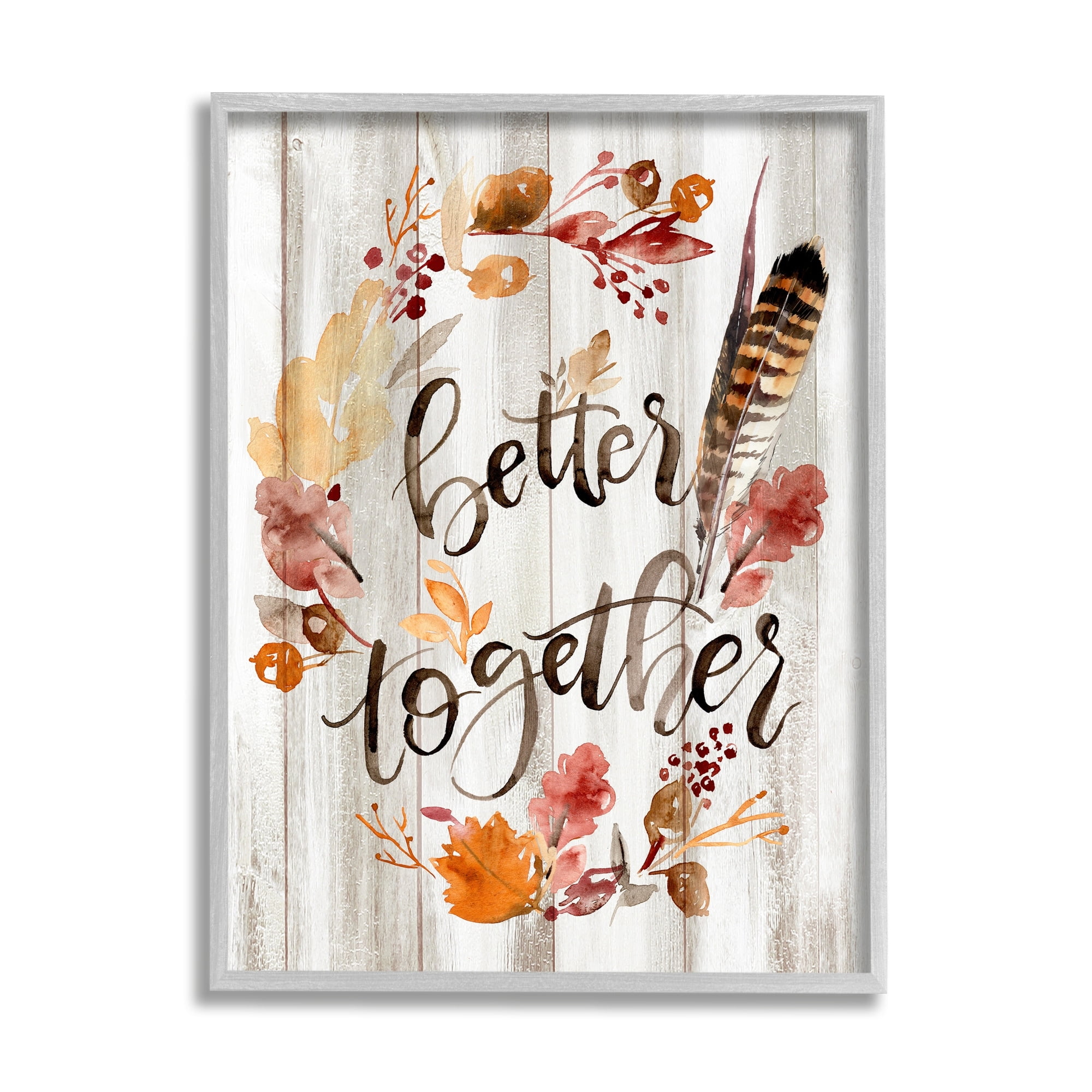 Better Together Rustic Boho Calligraphy Feather Plants Botanical & Floral Graphic Art Framed Art Print Wall Art